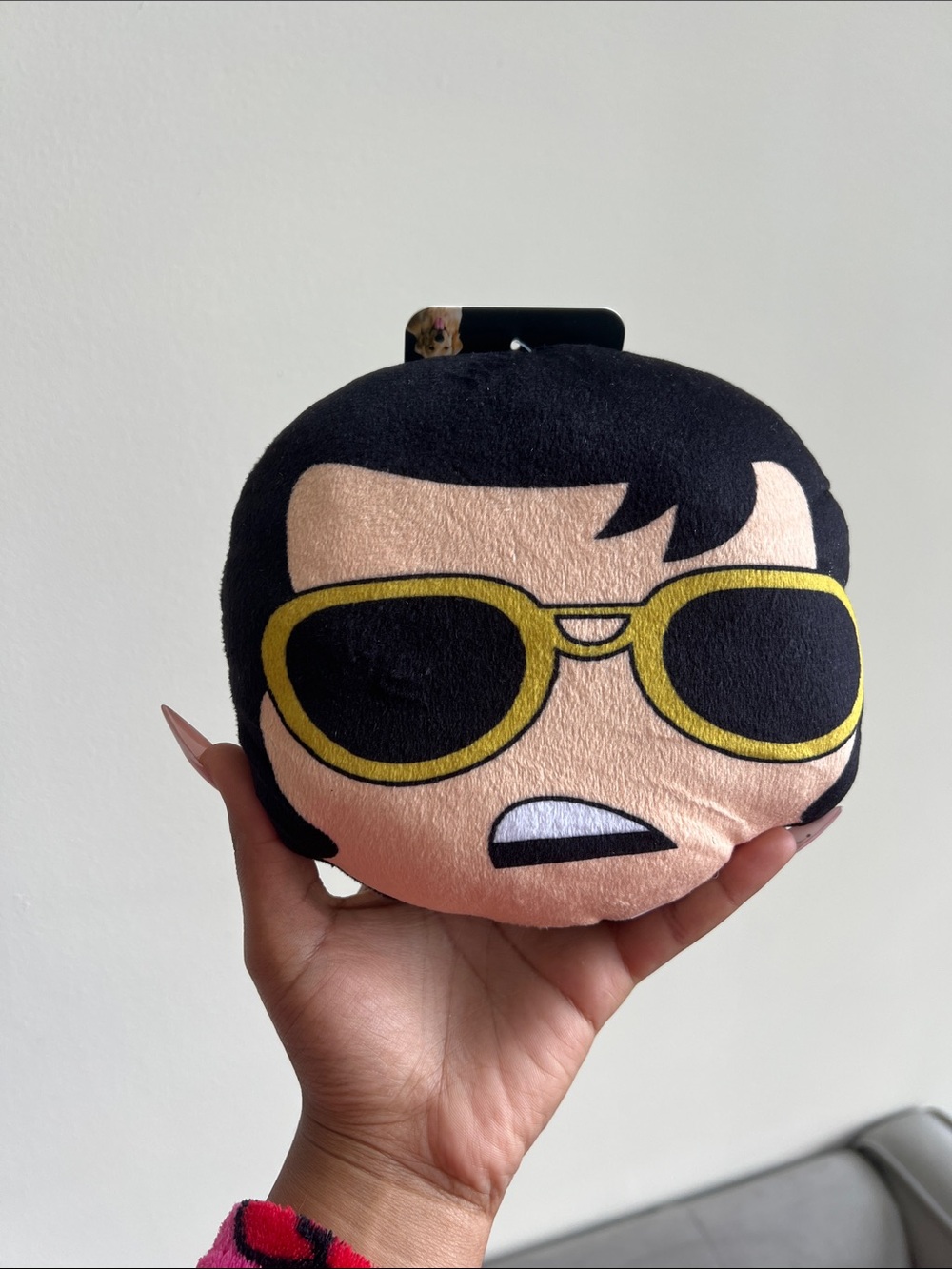 Plush Face Pillow with Yellow Sunglasses